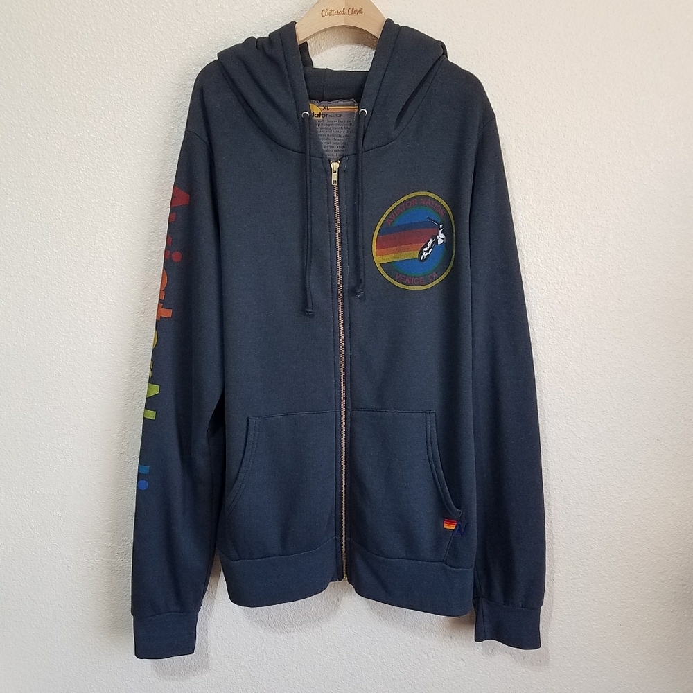 AVIATOR NATION VAIL CHARCOAL ZIP HOODIE_VENICE, CA
